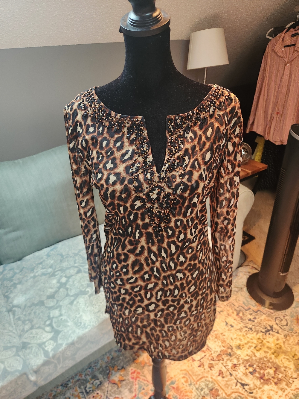 Inc International Concepts Beaded Leopard Print Long Sleeve Top Medium Sexy